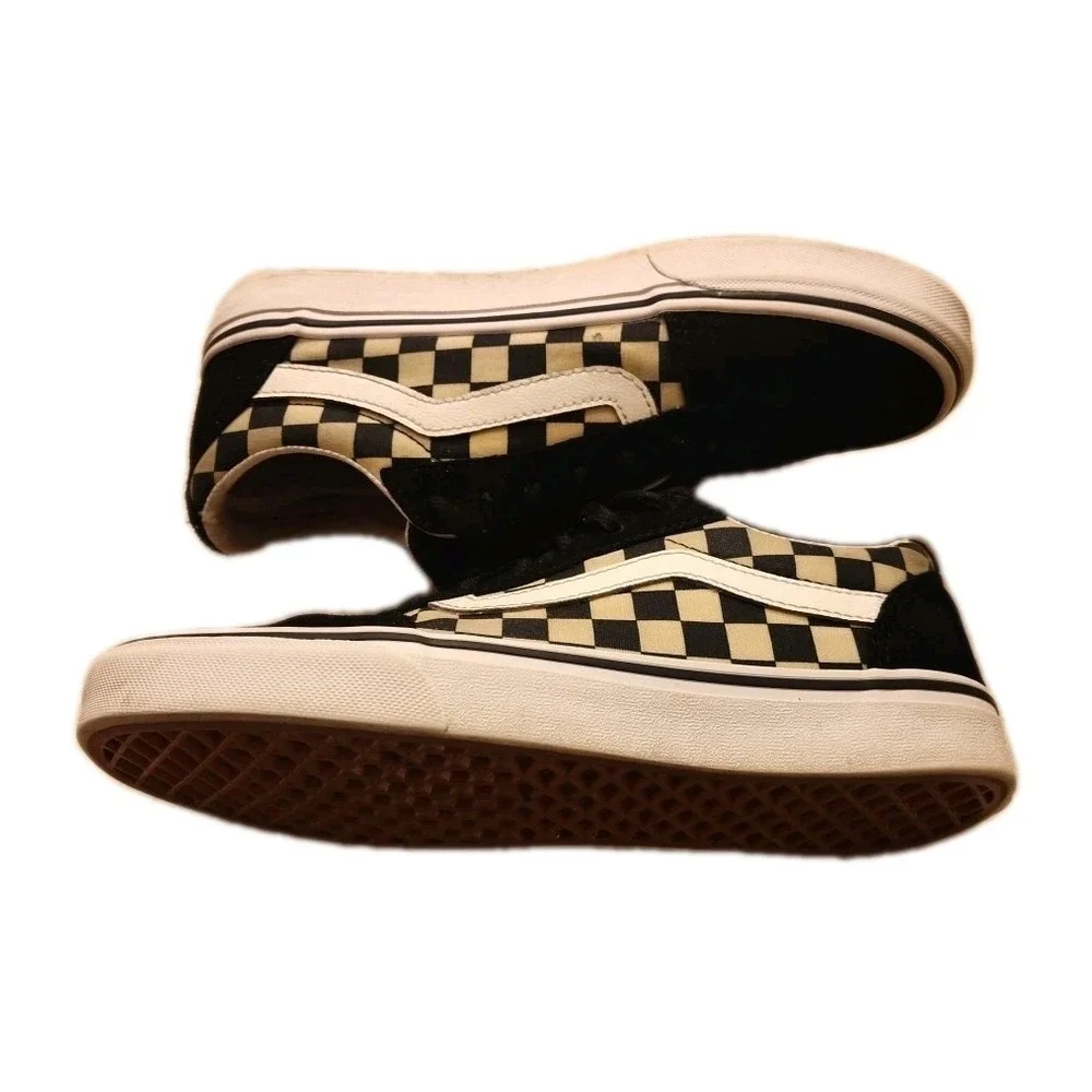 Vans Women's Off the Wall Black Cream Checkerboard Lace Up Canvas Shoes -Size 7